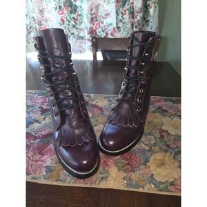 Vintage Justin Lace-Up Diamond J Riding Boots Women's 5 B Burgundy